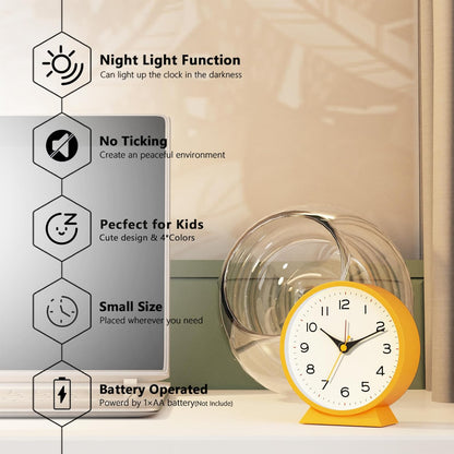® 4.5" Analog Alarm Clock, Small Retro Desk Clock and Table Clock