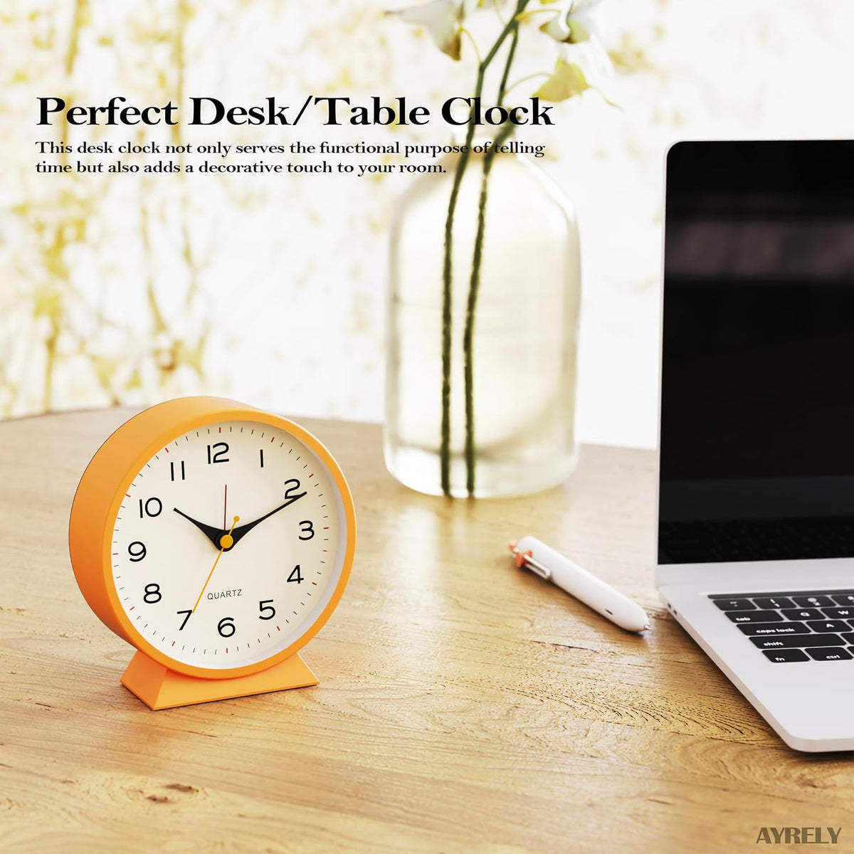 ® 4.5" Analog Alarm Clock, Small Retro Desk Clock and Table Clock