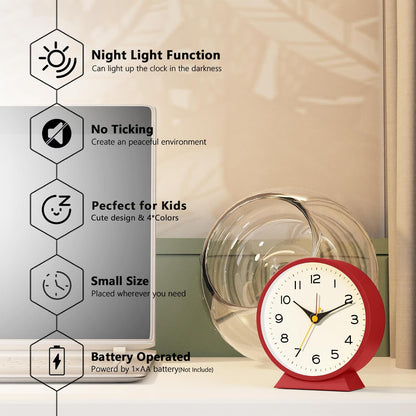 ® 4.5" Analog Alarm Clock, Small Retro Desk Clock and Table Clock