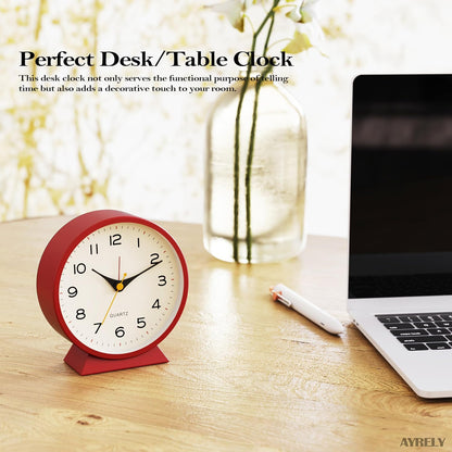 ® 4.5" Analog Alarm Clock, Small Retro Desk Clock and Table Clock