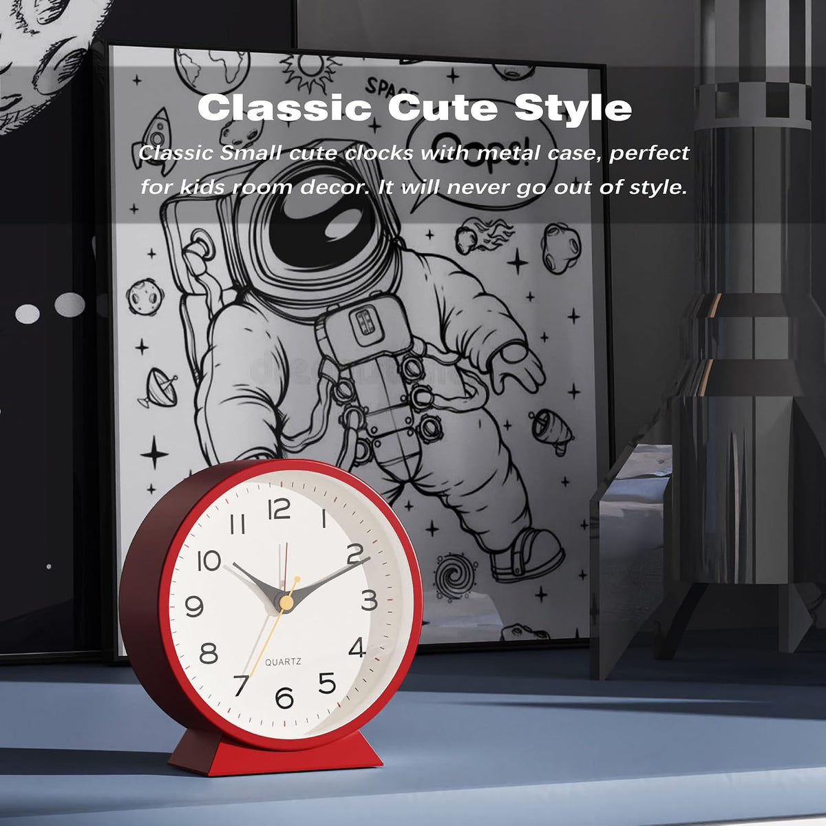 ® 4.5" Analog Alarm Clock, Small Retro Desk Clock and Table Clock