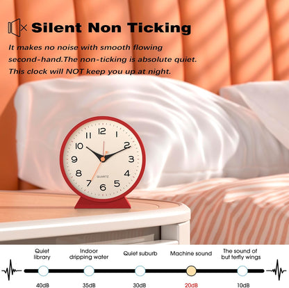 ® 4.5" Analog Alarm Clock, Small Retro Desk Clock and Table Clock