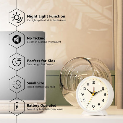 ® 4.5" Analog Alarm Clock, Small Retro Desk Clock and Table Clock