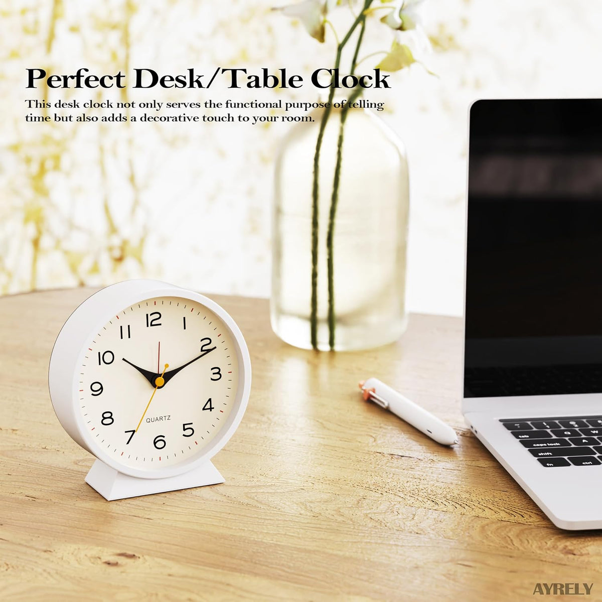 ® 4.5" Analog Alarm Clock, Small Retro Desk Clock and Table Clock