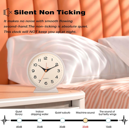® 4.5" Analog Alarm Clock, Small Retro Desk Clock and Table Clock