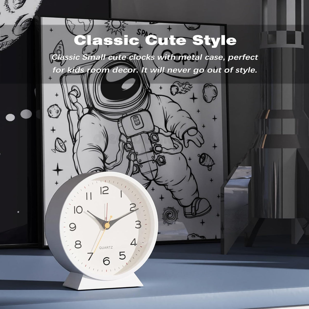 ® 4.5" Analog Alarm Clock, Small Retro Desk Clock and Table Clock