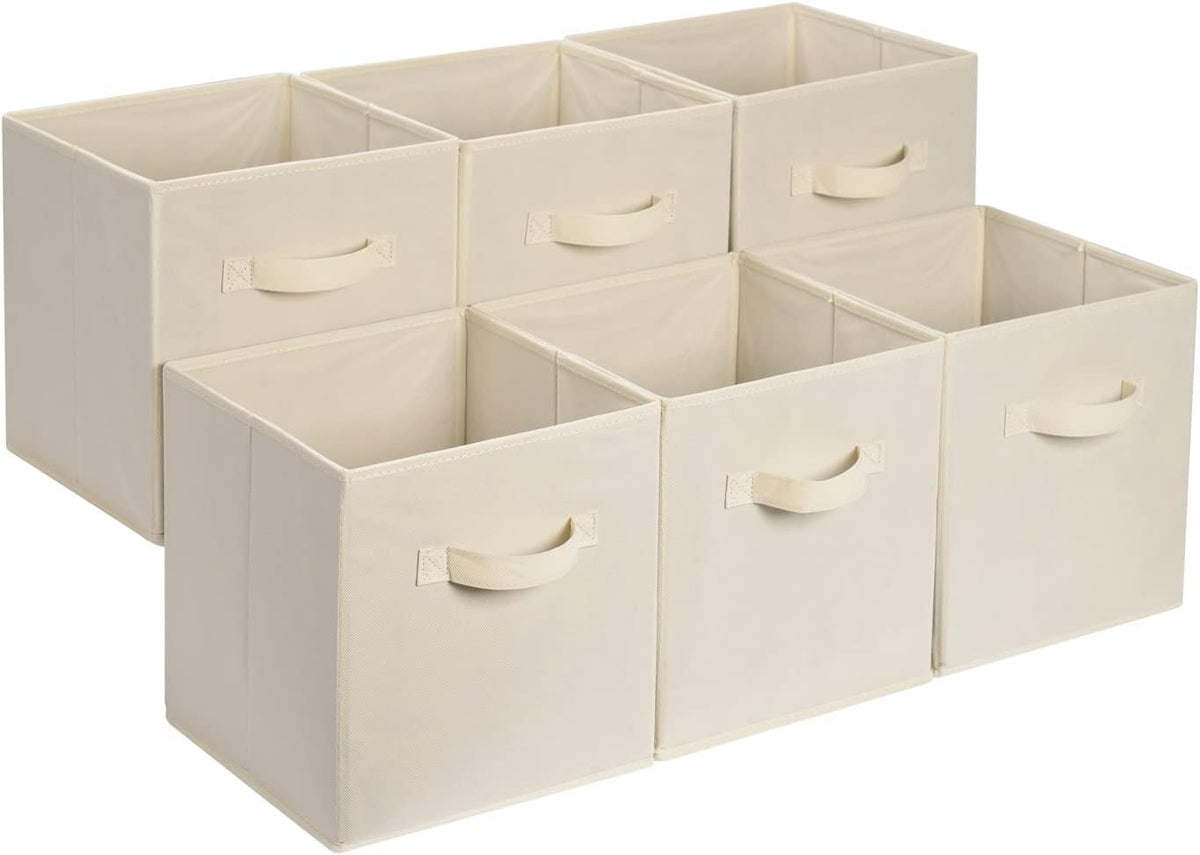 Collapsible Fabric Storage Cube Bins Organizer with Handles for Organization and Organizing Solution, 13"x13"x13", Beige, 6-Pack