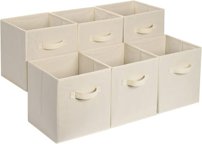 Collapsible Fabric Storage Cube Bins Organizer with Handles for Organization and Organizing Solution, 13"x13"x13", Beige, 6-Pack