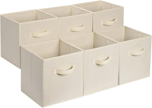 Collapsible Fabric Storage Cube Bins Organizer with Handles for Organization and Organizing Solution, 13"x13"x13", Beige, 6-Pack