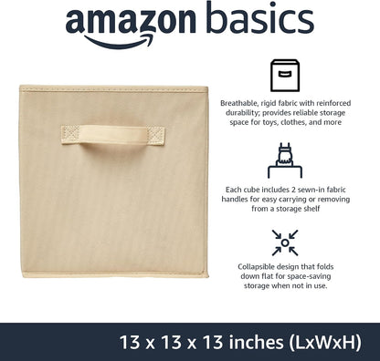 Collapsible Fabric Storage Cube Bins Organizer with Handles for Organization and Organizing Solution, 13"x13"x13", Beige, 6-Pack