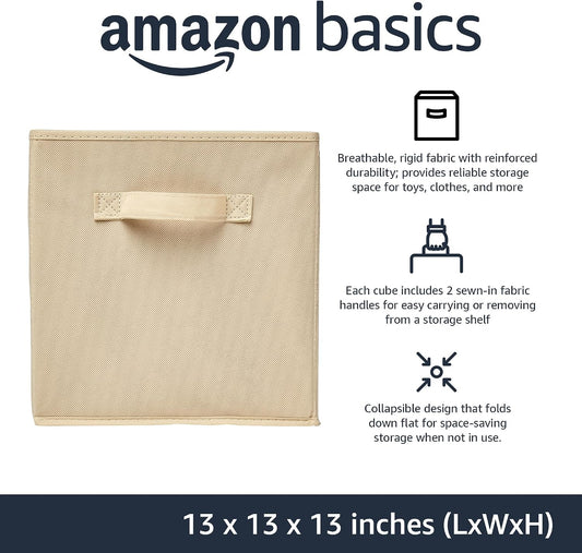 Collapsible Fabric Storage Cube Bins Organizer with Handles for Organization and Organizing Solution, 13"x13"x13", Beige, 6-Pack