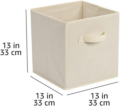 Collapsible Fabric Storage Cube Bins Organizer with Handles for Organization and Organizing Solution, 13"x13"x13", Beige, 6-Pack