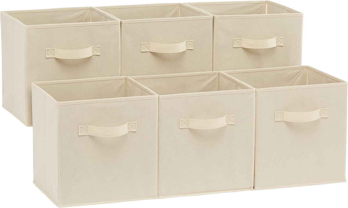 Collapsible Fabric Storage Cube Bins Organizer with Handles for Organization and Organizing Solution, 13"x13"x13", Beige, 6-Pack
