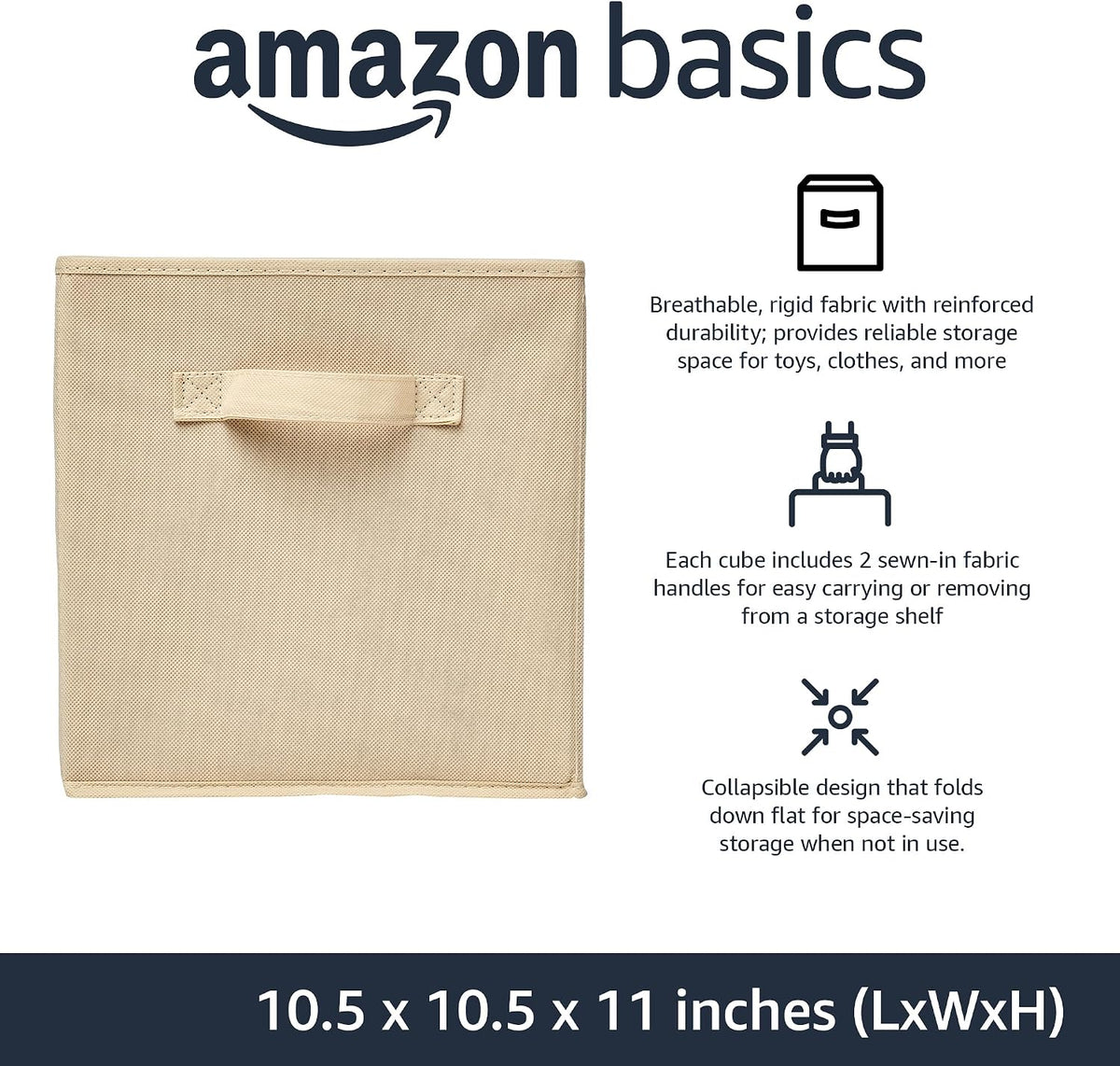 Collapsible Fabric Storage Cube Bins Organizer with Handles for Organization and Organizing Solution, 13"x13"x13", Beige, 6-Pack