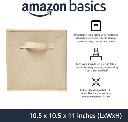 Collapsible Fabric Storage Cube Bins Organizer with Handles for Organization and Organizing Solution, 13"x13"x13", Beige, 6-Pack