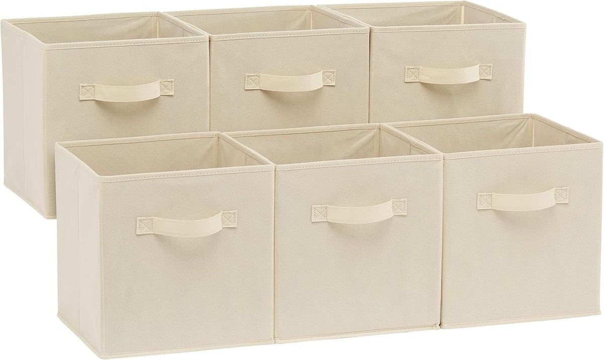 Collapsible Fabric Storage Cube Bins Organizer with Handles for Organization and Organizing Solution, 13"x13"x13", Beige, 6-Pack
