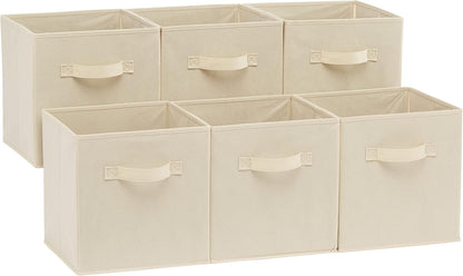 Collapsible Fabric Storage Cube Bins Organizer with Handles for Organization and Organizing Solution, 13"x13"x13", Beige, 6-Pack