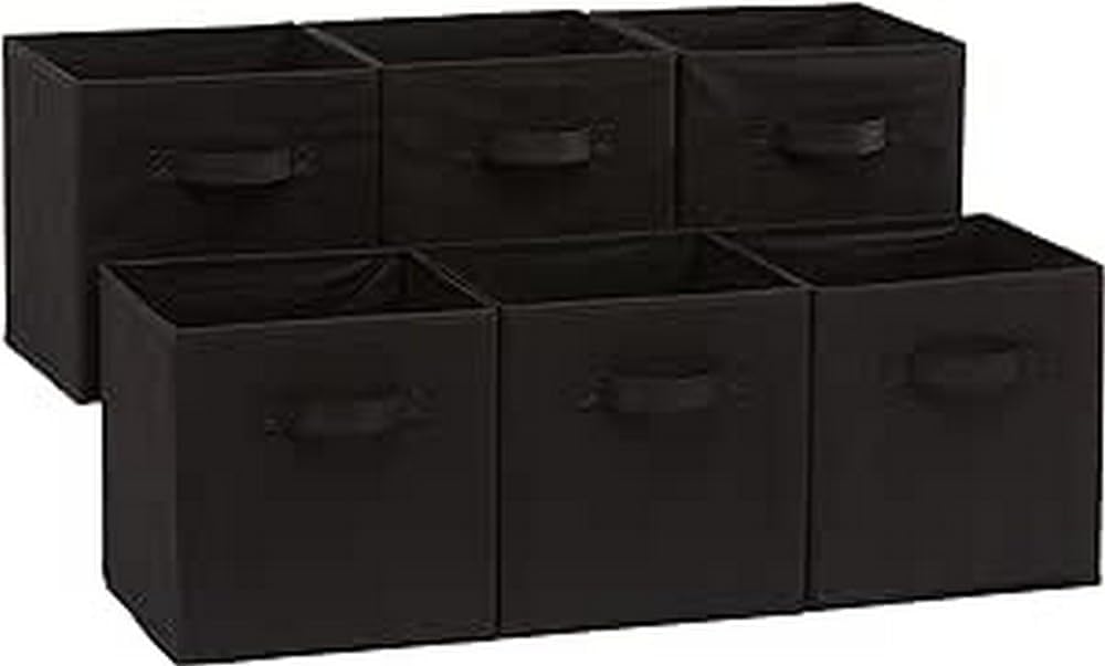 Collapsible Fabric Storage Cube Bins Organizer with Handles for Organization and Organizing Solution, 13"x13"x13", Beige, 6-Pack