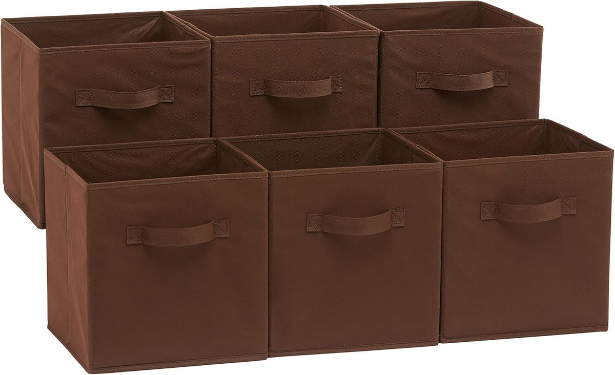 Collapsible Fabric Storage Cube Bins Organizer with Handles for Organization and Organizing Solution, 13"x13"x13", Beige, 6-Pack