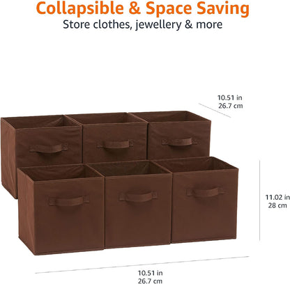 Collapsible Fabric Storage Cube Bins Organizer with Handles for Organization and Organizing Solution, 13"x13"x13", Beige, 6-Pack
