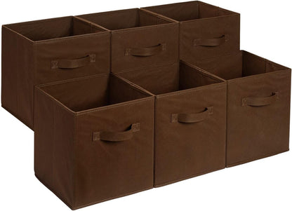 Collapsible Fabric Storage Cube Bins Organizer with Handles for Organization and Organizing Solution, 13"x13"x13", Beige, 6-Pack