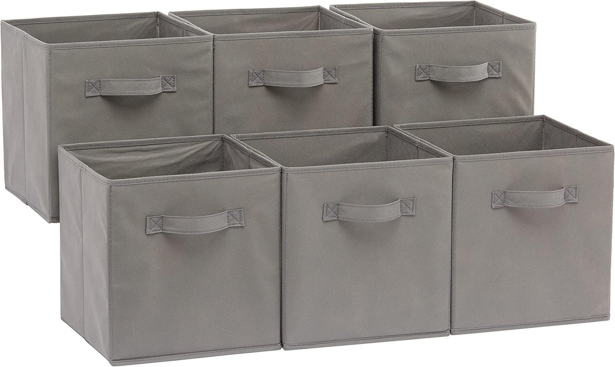 Collapsible Fabric Storage Cube Bins Organizer with Handles for Organization and Organizing Solution, 13"x13"x13", Beige, 6-Pack