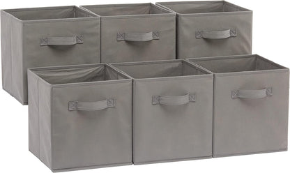 Collapsible Fabric Storage Cube Bins Organizer with Handles for Organization and Organizing Solution, 13"x13"x13", Beige, 6-Pack