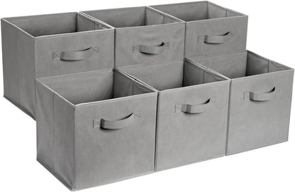 Collapsible Fabric Storage Cube Bins Organizer with Handles for Organization and Organizing Solution, 13"x13"x13", Beige, 6-Pack