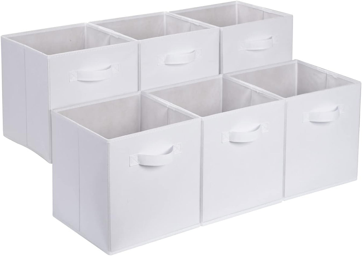 Collapsible Fabric Storage Cube Bins Organizer with Handles for Organization and Organizing Solution, 13"x13"x13", Beige, 6-Pack