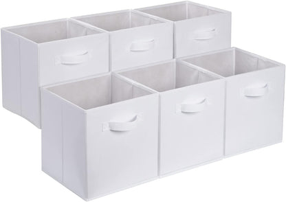 Collapsible Fabric Storage Cube Bins Organizer with Handles for Organization and Organizing Solution, 13"x13"x13", Beige, 6-Pack