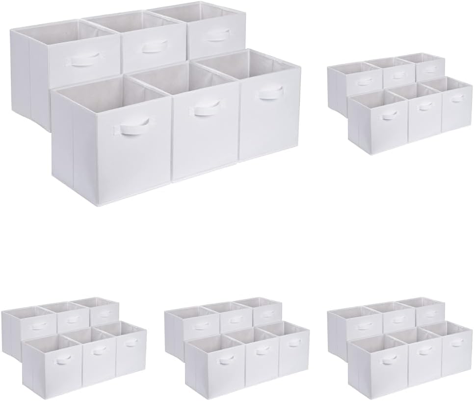 Collapsible Fabric Storage Cube Bins Organizer with Handles for Organization and Organizing Solution, 13"x13"x13", Beige, 6-Pack