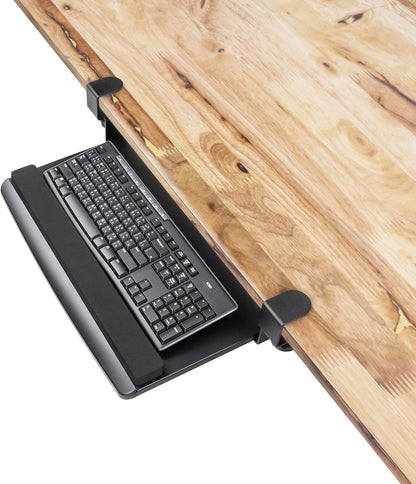 EHO Large Ergonomic C-Clamp Keyboard Tray Mount Under Desk with Wrist Rest, Slide-Out Platform 27.5" (31.8" Including Clamps) x 12.5", Pull Out Keyboard & Mouse Tray for Home or Office, Black