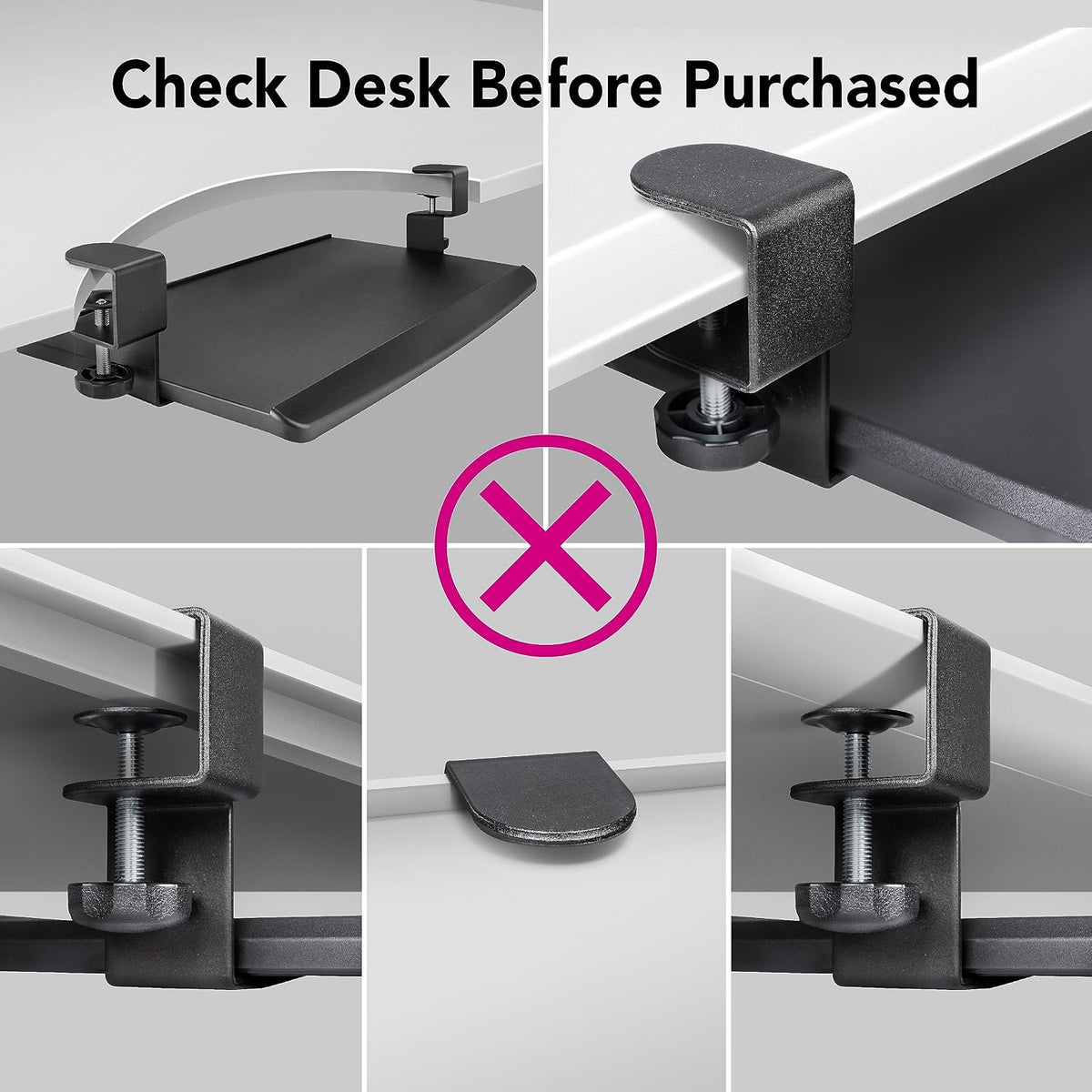 EHO Large Ergonomic C-Clamp Keyboard Tray Mount Under Desk with Wrist Rest, Slide-Out Platform 27.5" (31.8" Including Clamps) x 12.5", Pull Out Keyboard & Mouse Tray for Home or Office, Black