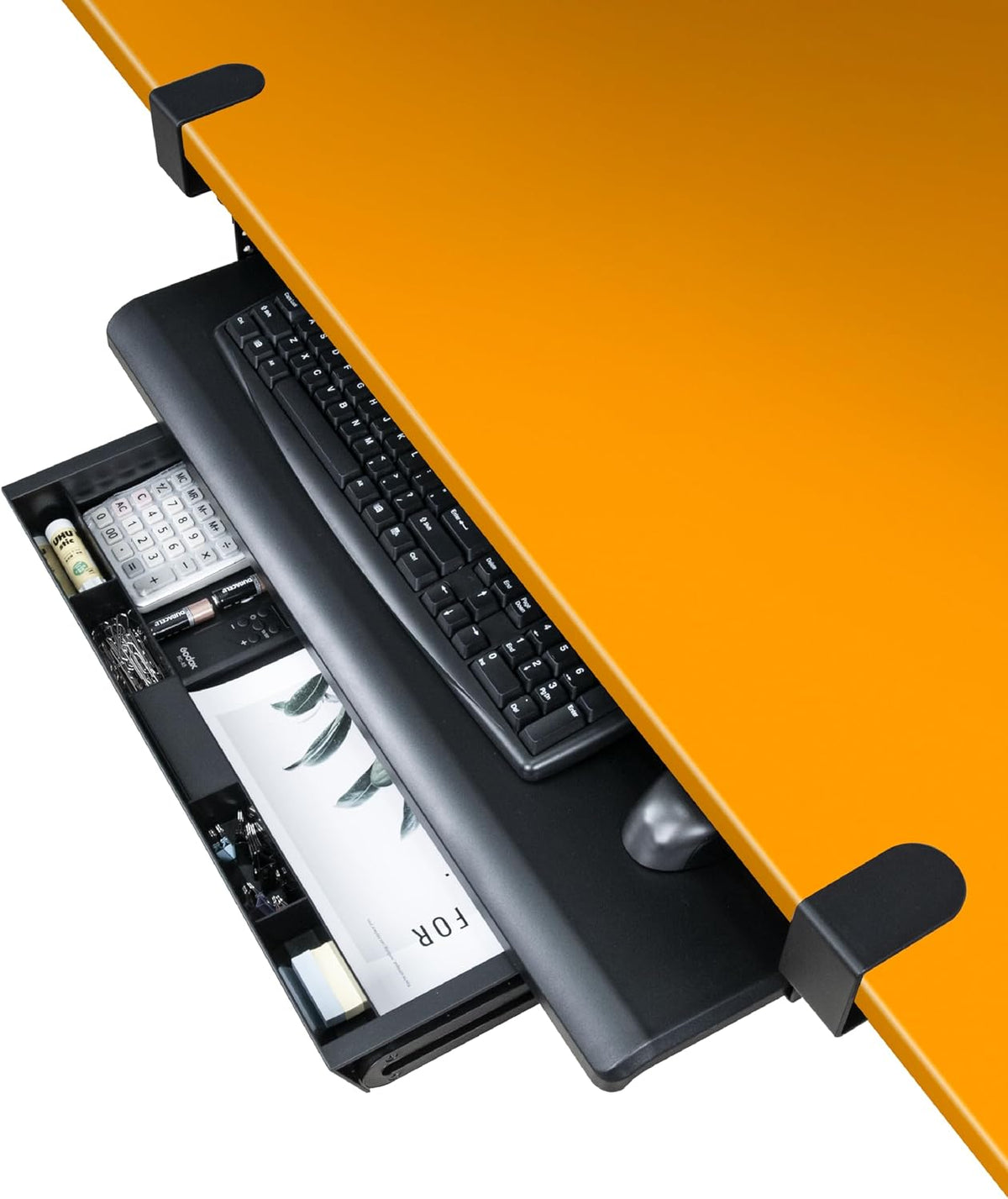 EHO Large Ergonomic C-Clamp Keyboard Tray Mount Under Desk with Wrist Rest, Slide-Out Platform 27.5" (31.8" Including Clamps) x 12.5", Pull Out Keyboard & Mouse Tray for Home or Office, Black