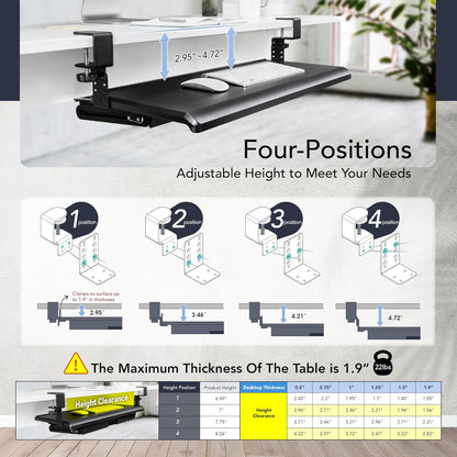 EHO Large Ergonomic C-Clamp Keyboard Tray Mount Under Desk with Wrist Rest, Slide-Out Platform 27.5" (31.8" Including Clamps) x 12.5", Pull Out Keyboard & Mouse Tray for Home or Office, Black