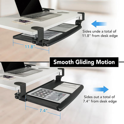 EHO Large Ergonomic C-Clamp Keyboard Tray Mount Under Desk with Wrist Rest, Slide-Out Platform 27.5" (31.8" Including Clamps) x 12.5", Pull Out Keyboard & Mouse Tray for Home or Office, Black