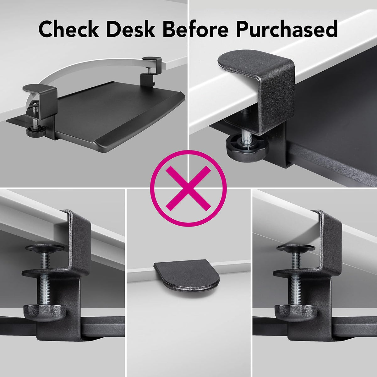 EHO Large Ergonomic C-Clamp Keyboard Tray Mount Under Desk with Wrist Rest, Slide-Out Platform 27.5" (31.8" Including Clamps) x 12.5", Pull Out Keyboard & Mouse Tray for Home or Office, Black