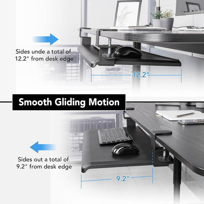EHO Large Ergonomic C-Clamp Keyboard Tray Mount Under Desk with Wrist Rest, Slide-Out Platform 27.5" (31.8" Including Clamps) x 12.5", Pull Out Keyboard & Mouse Tray for Home or Office, Black