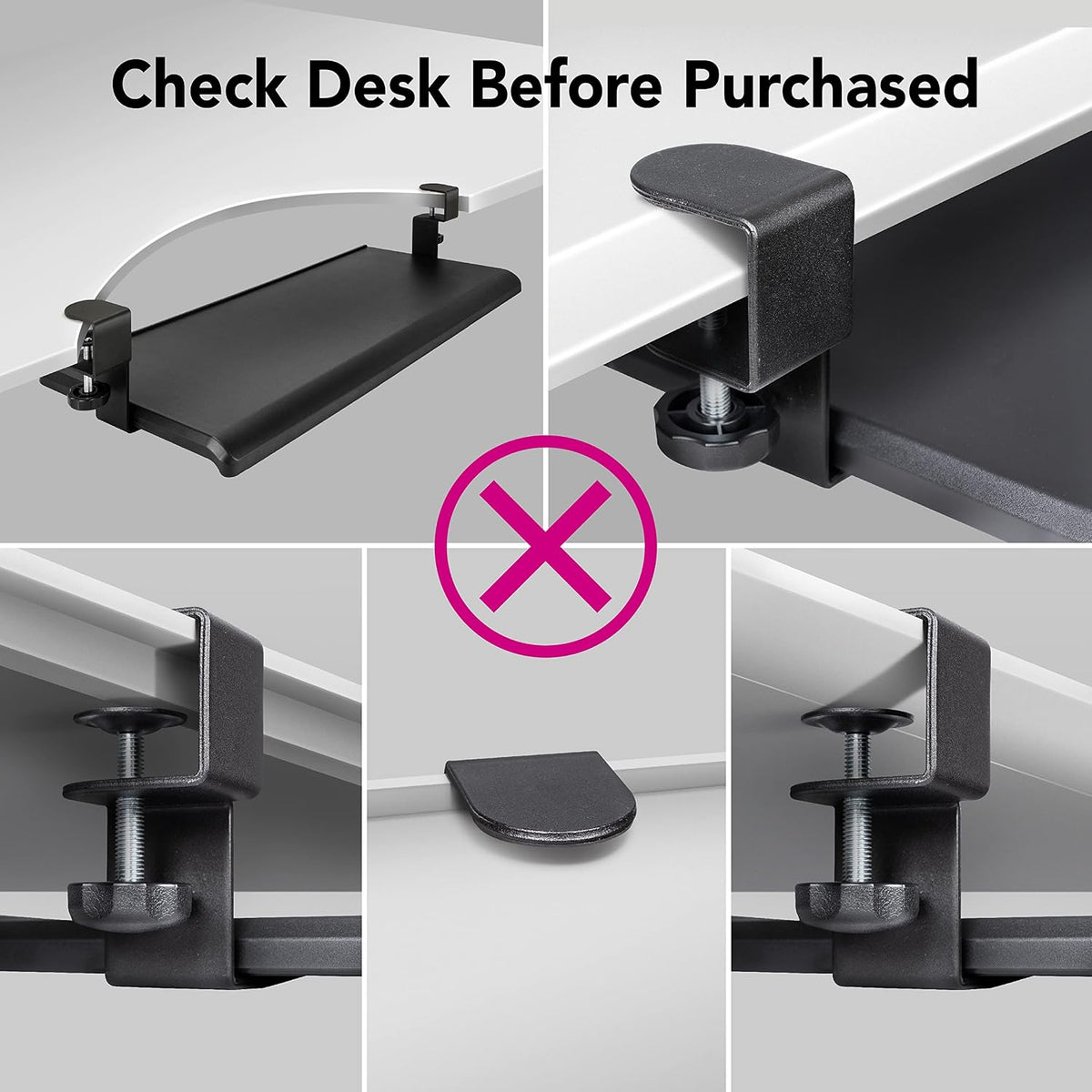 EHO Large Ergonomic C-Clamp Keyboard Tray Mount Under Desk with Wrist Rest, Slide-Out Platform 27.5" (31.8" Including Clamps) x 12.5", Pull Out Keyboard & Mouse Tray for Home or Office, Black