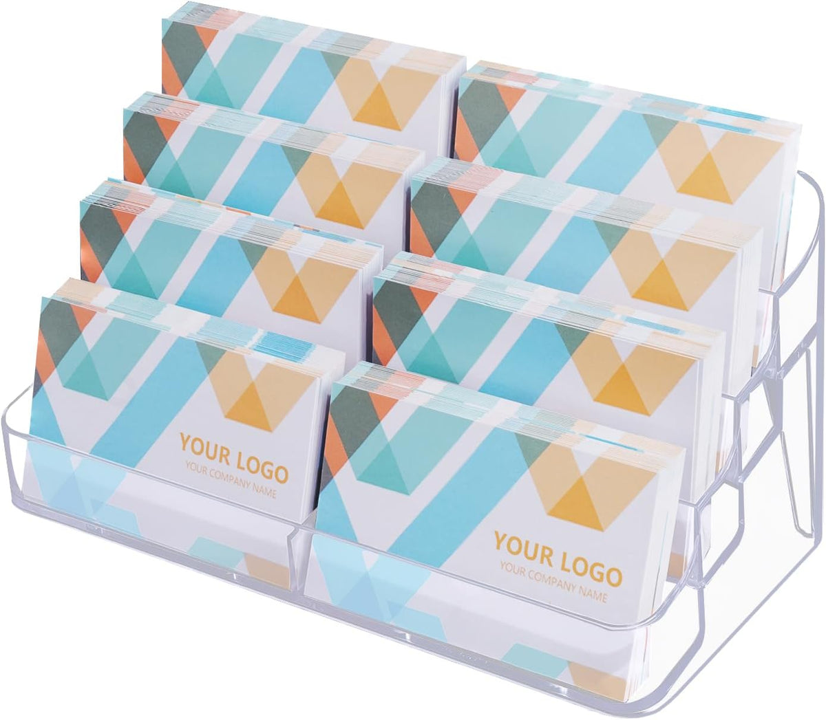 Clear Plastic Business Card Holder for Desk, Acrylic Business Card Organizer Desktop, 8 pocket Business Cards Display with 4 Tier for Office