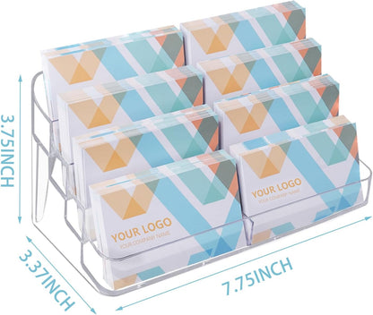 Clear Plastic Business Card Holder for Desk, Acrylic Business Card Organizer Desktop, 8 pocket Business Cards Display with 4 Tier for Office
