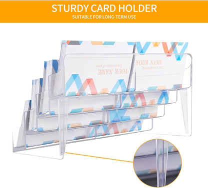 Clear Plastic Business Card Holder for Desk, Acrylic Business Card Organizer Desktop, 8 pocket Business Cards Display with 4 Tier for Office
