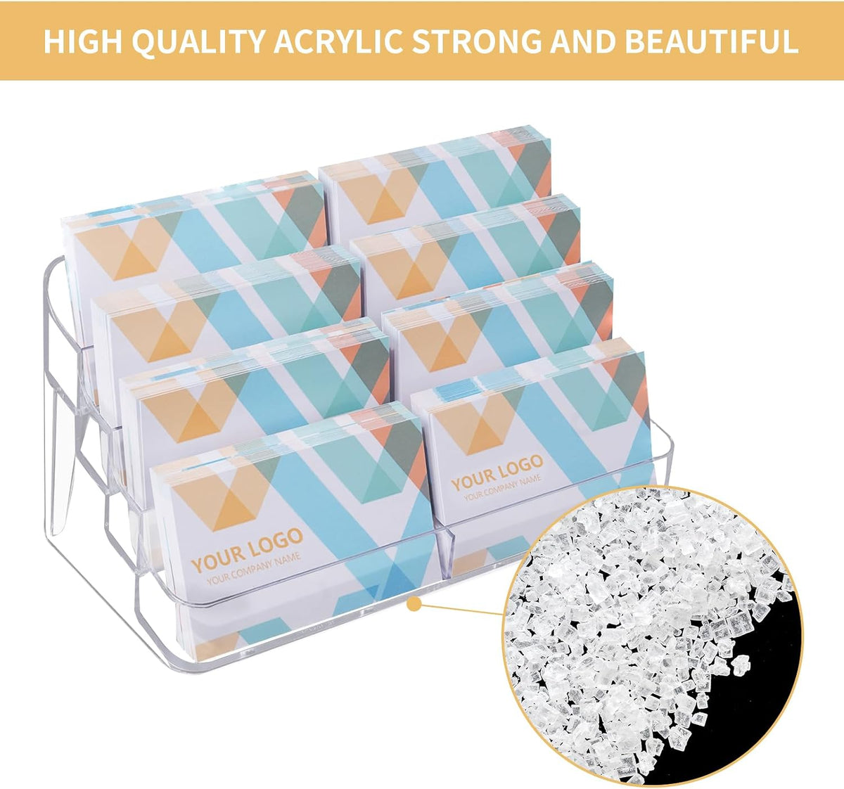 Clear Plastic Business Card Holder for Desk, Acrylic Business Card Organizer Desktop, 8 pocket Business Cards Display with 4 Tier for Office