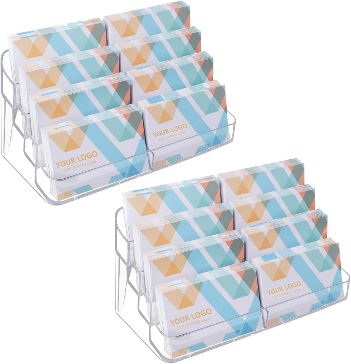 Clear Plastic Business Card Holder for Desk, Acrylic Business Card Organizer Desktop, 8 pocket Business Cards Display with 4 Tier for Office