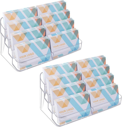 Clear Plastic Business Card Holder for Desk, Acrylic Business Card Organizer Desktop, 8 pocket Business Cards Display with 4 Tier for Office
