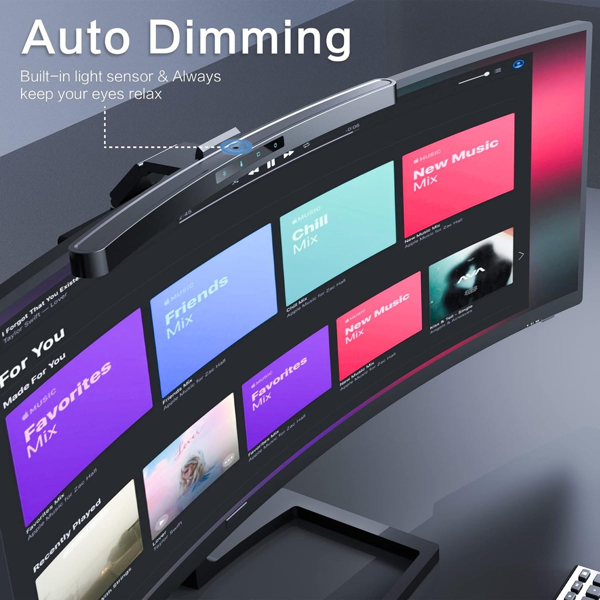 Curved Monitor Light Bar with Wireless Remote,Monitor Auto-Dimming and Camera Base,Applicable to All Screens. No Screen Glare,for Home Office