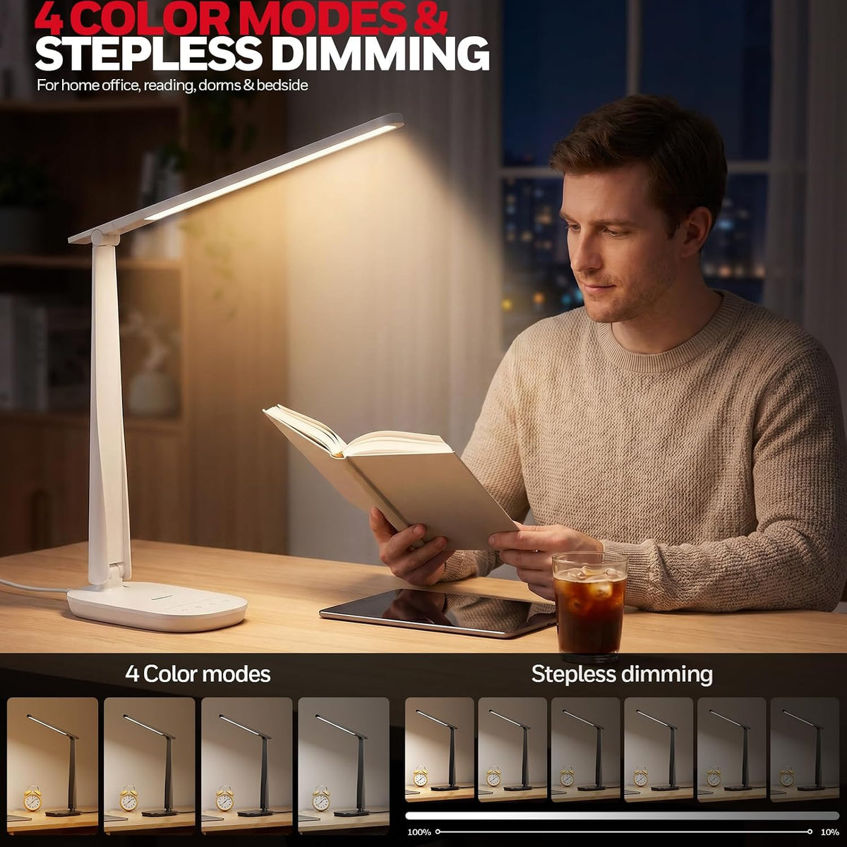 Honeywell LED Desk Lamp for Home Office Eye-Caring Dimmable Reading Light