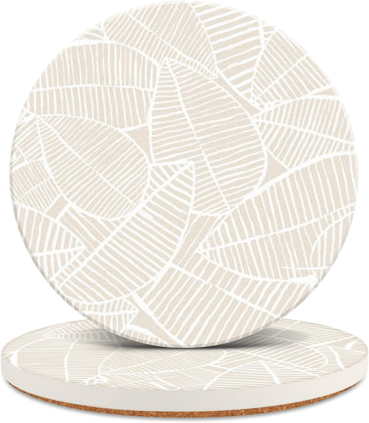 Ceramic Absorbent Table Coasters Set of 2 - Heat-Resistant Desk Cup Coasters with Cork Base, Leaf Design Protect Furniture (2Pack)