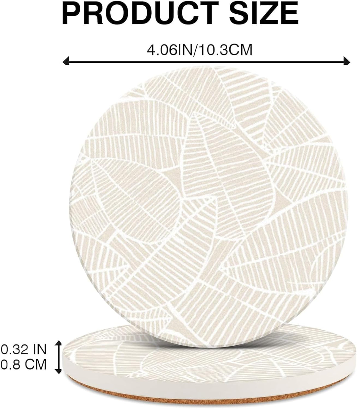 Ceramic Absorbent Table Coasters Set of 2 - Heat-Resistant Desk Cup Coasters with Cork Base, Leaf Design Protect Furniture (2Pack)