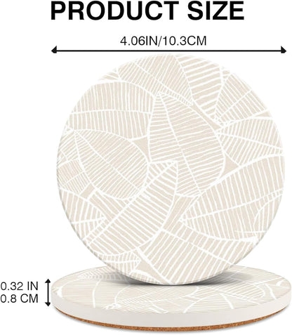 Ceramic Absorbent Table Coasters Set of 2 - Heat-Resistant Desk Cup Coasters with Cork Base, Leaf Design Protect Furniture (2Pack)